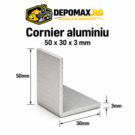 Cornier aluminiu 50 x 30 x 3 mm, 6 metri (EN AW-6060)